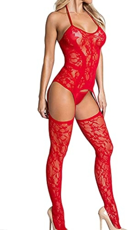 Bommi Fairy Damen Reizwäsche Spitzen Teddy Unterwäsche Strapsen Negligee Nachtwäsche Nachthemd Halfter Sling Unterwäsche Lingerie Transparente Babydoll mit Strumpfhaltergürtel-Dessous (Rot) - 1