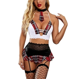 Jungerhouse Damen Sexy Dessous Minirock Set Schulmädchen Outfit Unterwäsche für Sex Mini Tartan Rock Anime Cosplay Kostüm Damen Nachtwäsche Babydoll Reizwäsche Sets (M) - 1