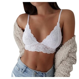 KEIZHUONIQIU Sport BH ohne Bügel Push Up-Große Größen Spitze BHS Damen Frauen Übergröße Vest Crop Wireless BH Dessous Sexy V-Ausschnitt Unterwäsche Unterhemd Reizwäsche - 1